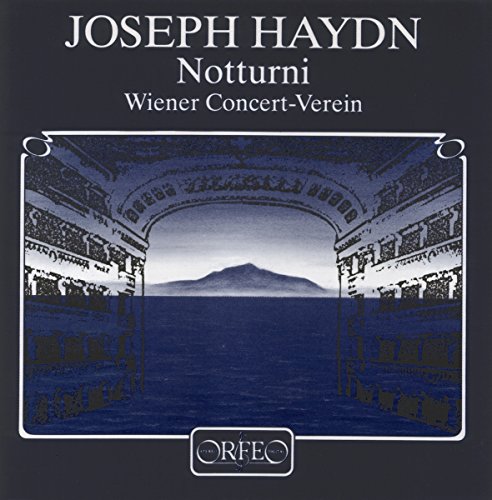 CD cover featuring Joseph Haydn Notturni text over a blue sea and mountain landscape.