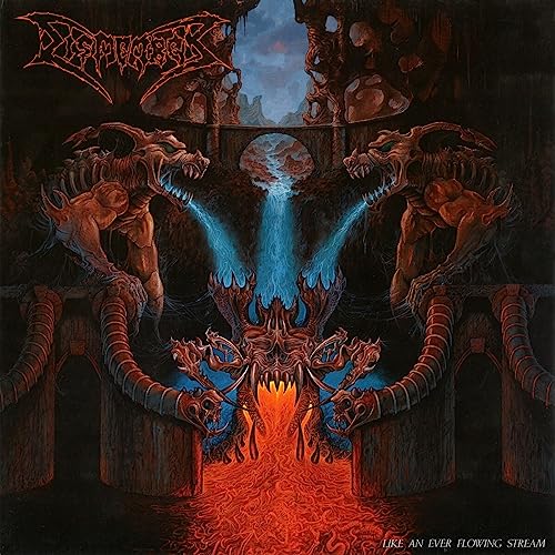 Album cover art featuring two monstrous creatures spewing blue liquid into a central pit.