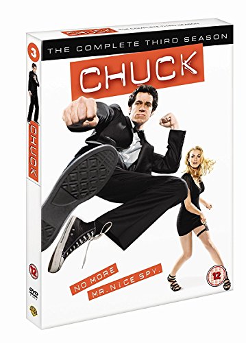 DVD cover for "Chuck" Season 3 featuring actors in action poses.