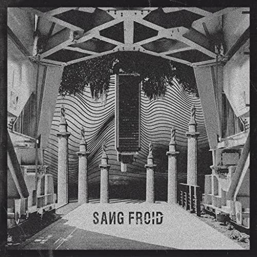 Black and white vinyl album cover with architectural and floral imagery.