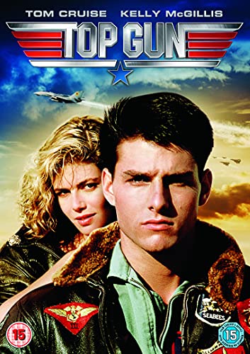 Top Gun DVD cover featuring Tom Cruise and Kelly McGillis, with fighter jets.