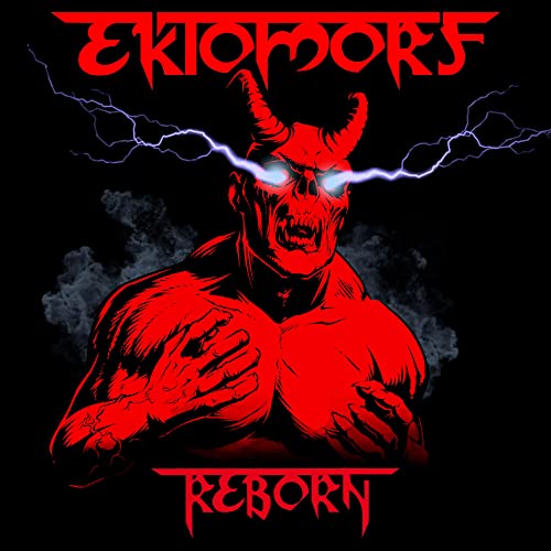Red demonic figure with glowing eyes and lightning, album cover art.