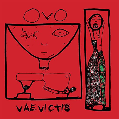 Red album cover with black line art of a chalice and figure.