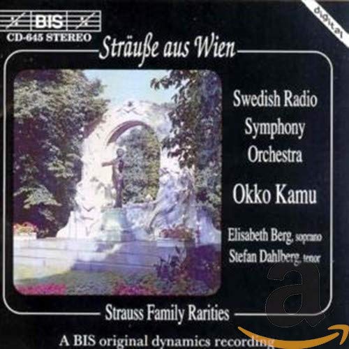 CD cover for “Strauß aus Wien” featuring a park statue and orchestra details.