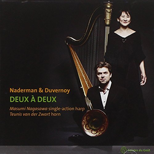 CD cover featuring a harpist and horn player in formal wear.