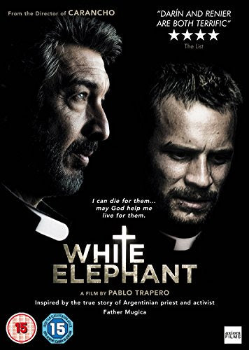 DVD cover for "White Elephant" featuring two serious-looking men and a cross.