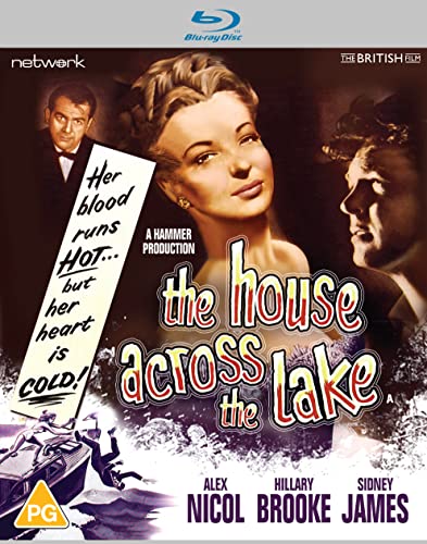 Blu-ray cover art for The House Across the Lake featuring three actors and boat.