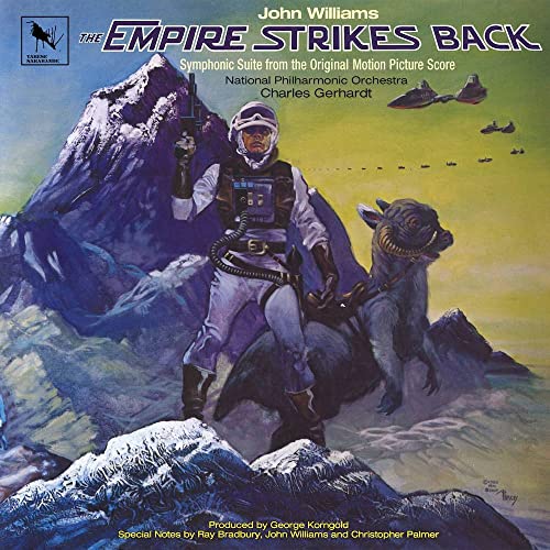 Album cover for "The Empire Strikes Back" soundtrack featuring Hoth landscape.