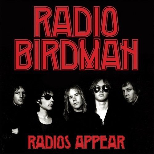 Radio Birdman album cover with band photo and red text.
