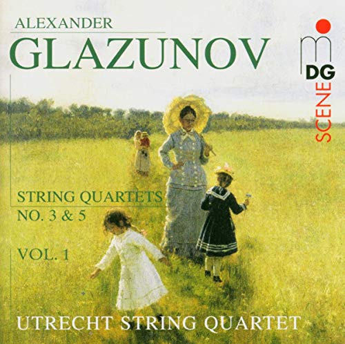 CD cover for Glazunov string quartets featuring a pastoral painting.