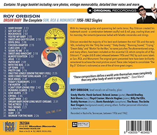 CD cover for Roy Orbison’s “Dream Baby” compilation, featuring song list and artist photo.