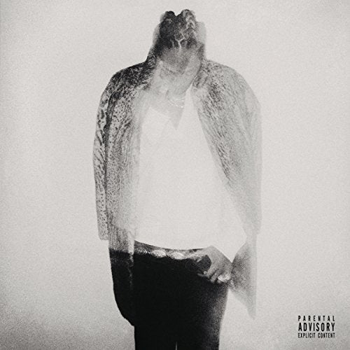 Black and white portrait of Future with a blurry, ethereal effect on a light background.