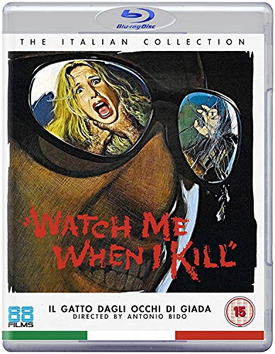 Blu-ray cover for "Watch Me When I Kill" featuring a screaming woman and a gun.