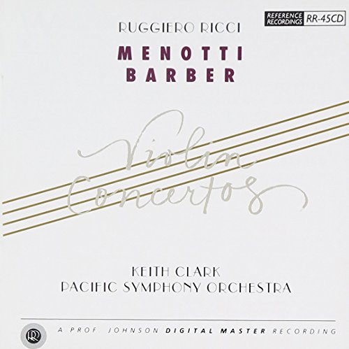 CD cover for Menotti & Barber violin concertos, featuring gold lines.