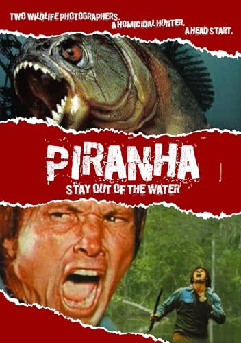 Piranha DVD cover featuring a large fish, screaming faces, and red background.