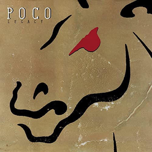 Poco - Legacy" vinyl album cover with abstract black and red face.