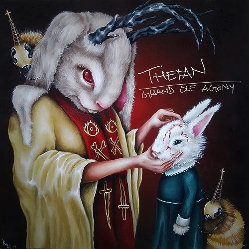 Surreal album cover featuring anthropomorphic figures and unsettling imagery.