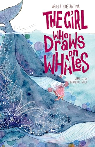 Book cover: a whale with colorful drawings and a small girl.