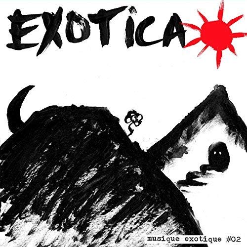 Vinyl record cover with black and white illustration of a tropical scene.