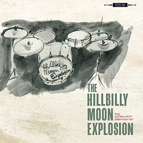 Watercolor-style drum set illustration with band name and vinyl record text.