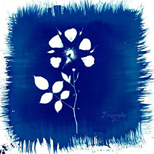 Cyanotype image of a white flower with the word "Floriography" below.