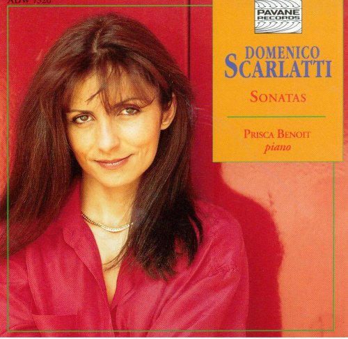 CD cover featuring pianist Prisca Benoit and text “Domenico Scarlatti Sonatas”.