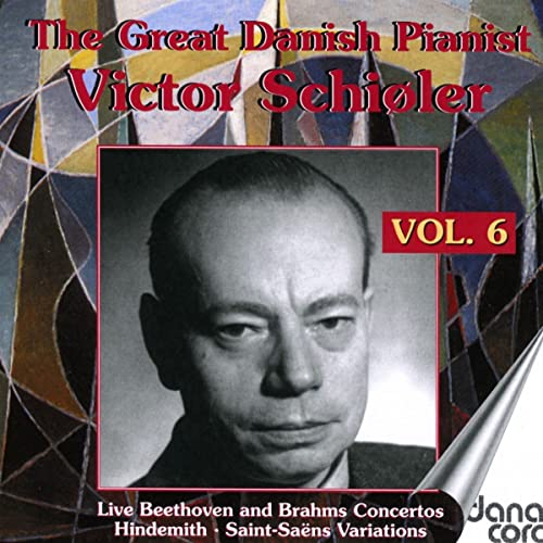 CD cover featuring a portrait of pianist Victor Schiöler, with abstract background.