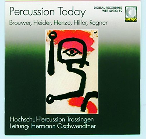 CD cover for "Percussion Today" featuring abstract black and red artwork.