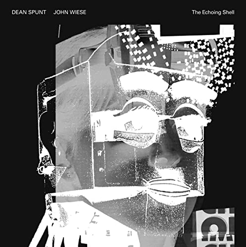 Black and white album cover with distorted face and geometric shapes.