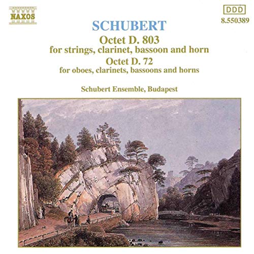 CD cover for Schubert’s Octets, featuring a landscape painting of a bridge.