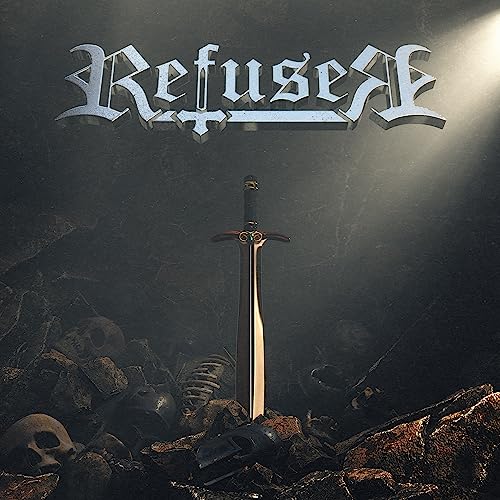 CD cover: "Refuse" with sword, skulls, and dark, rocky background.