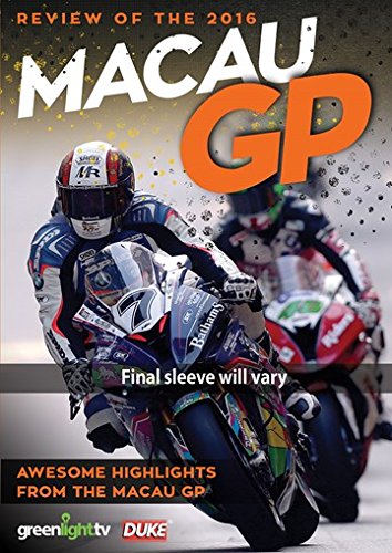 DVD cover for “Macau 2016” featuring a motorcycle racer in action.