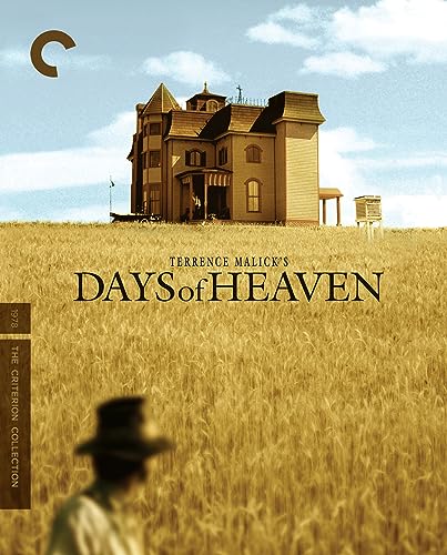 “Days of Heaven” Blu-ray cover with a large house in a wheat field.