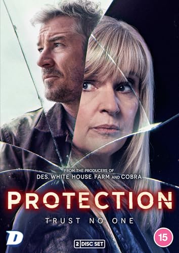 DVD cover for "Protection" featuring two concerned faces behind cracked glass.