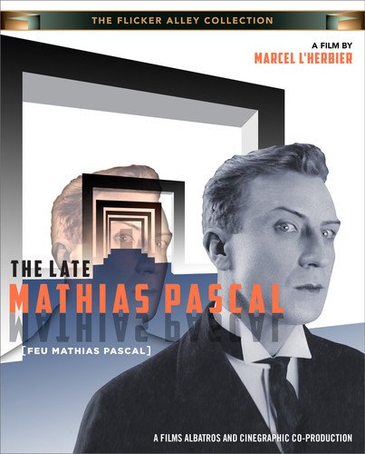 Blu-ray cover for "The Late Mathias Pascal" featuring a man and nested squares.