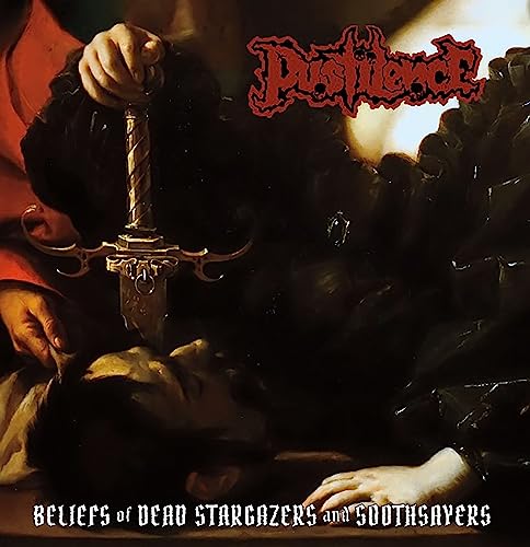 Album cover: dark painting of a figure holding a sword over a head.