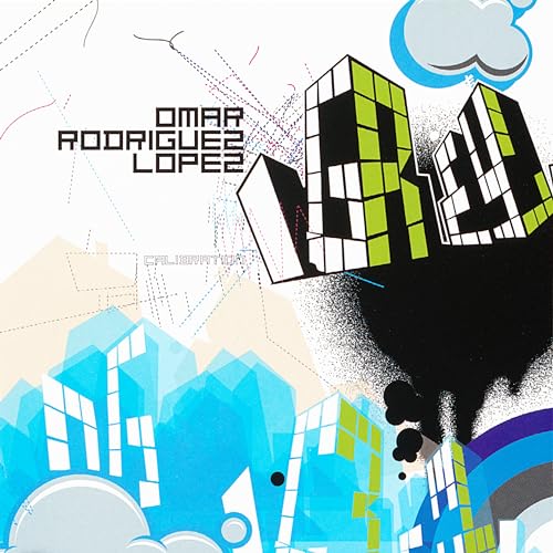 Album cover for Omar Rodríguez-López’s “Calibration” featuring abstract buildings.