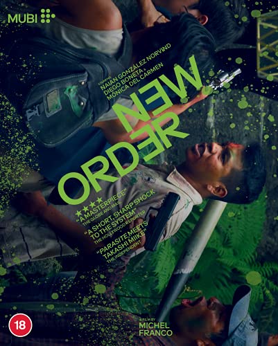 Blu-ray cover for "New Order" film, showing people in conflict.