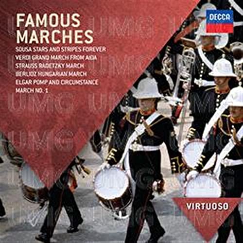 CD cover for āFamous Marchesā featuring marching band musicians.