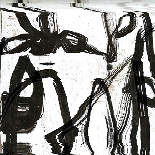Black and white abstract brushstrokes on a square album cover.
