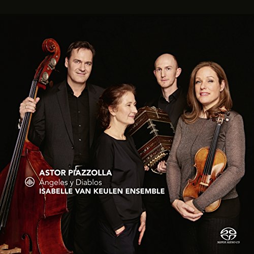 Five musicians with string instruments, centered text: "Astor Piazzolla.