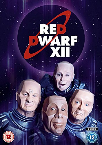 DVD cover for Red Dwarf Series XII featuring four identical bald, robotic-looking characters.