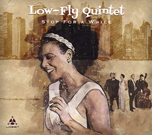 CD cover: woman in white, musicians, and a city skyline background.