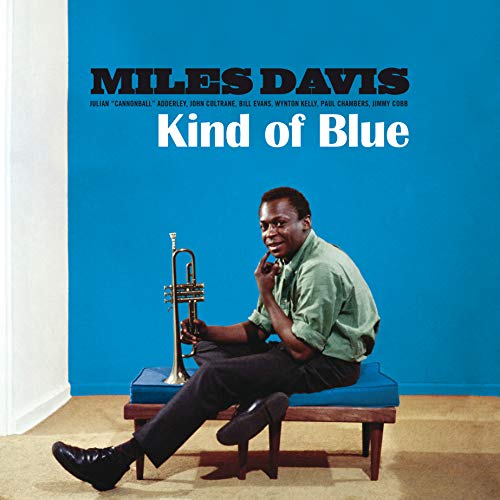 Album cover for Miles Davis’ “Kind of Blue” featuring a portrait of Davis.