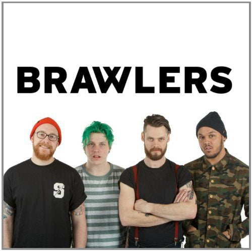 Four men posing, band photo for Brawlers’ album “I Am A Worthless Piece Of Shit.”