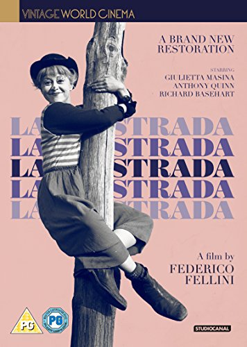 DVD cover for "La Strada" featuring a woman embracing a wooden post.
