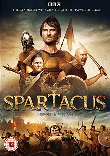 DVD cover for "Spartacus" depicting gladiators with swords and shields.