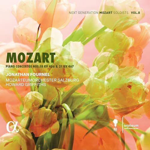 CD cover for Mozart piano concertos featuring blurred tulip flowers.