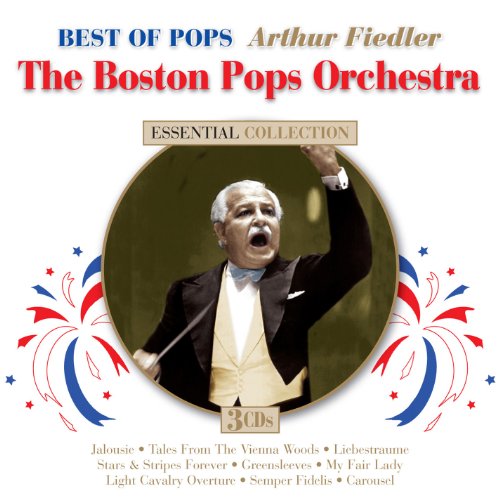 CD cover: Arthur Fiedler conducting The Boston Pops Orchestra, patriotic design.