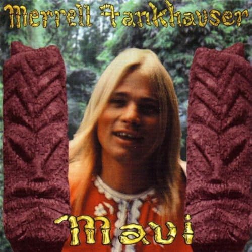 Vinyl album cover featuring Merrell Fankhauser with tiki statues.